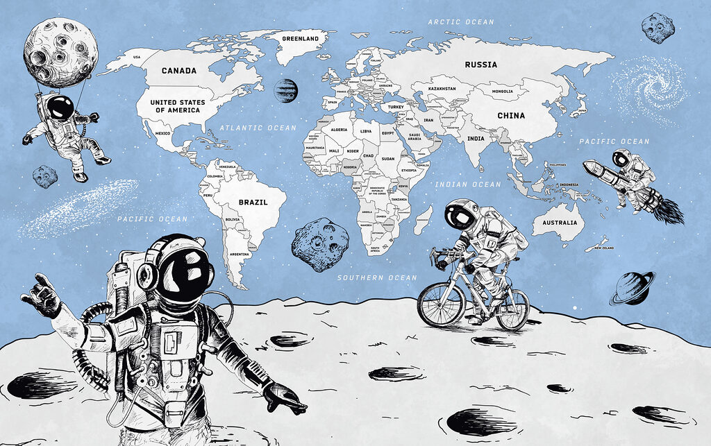 Astronauci przy mapie świata — cały wzór