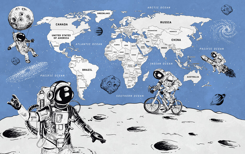 Astronauci przy mapie świata — cały wzór