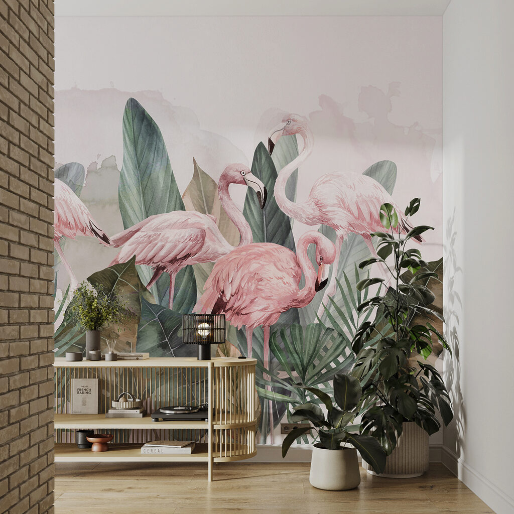 Flamingi pod palmowymi liśćmi — wnętrze 2