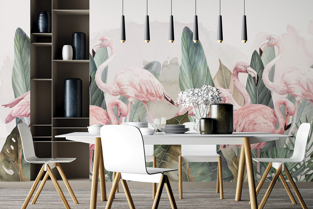 Flamingi pod palmowymi liśćmi — wnętrze 3