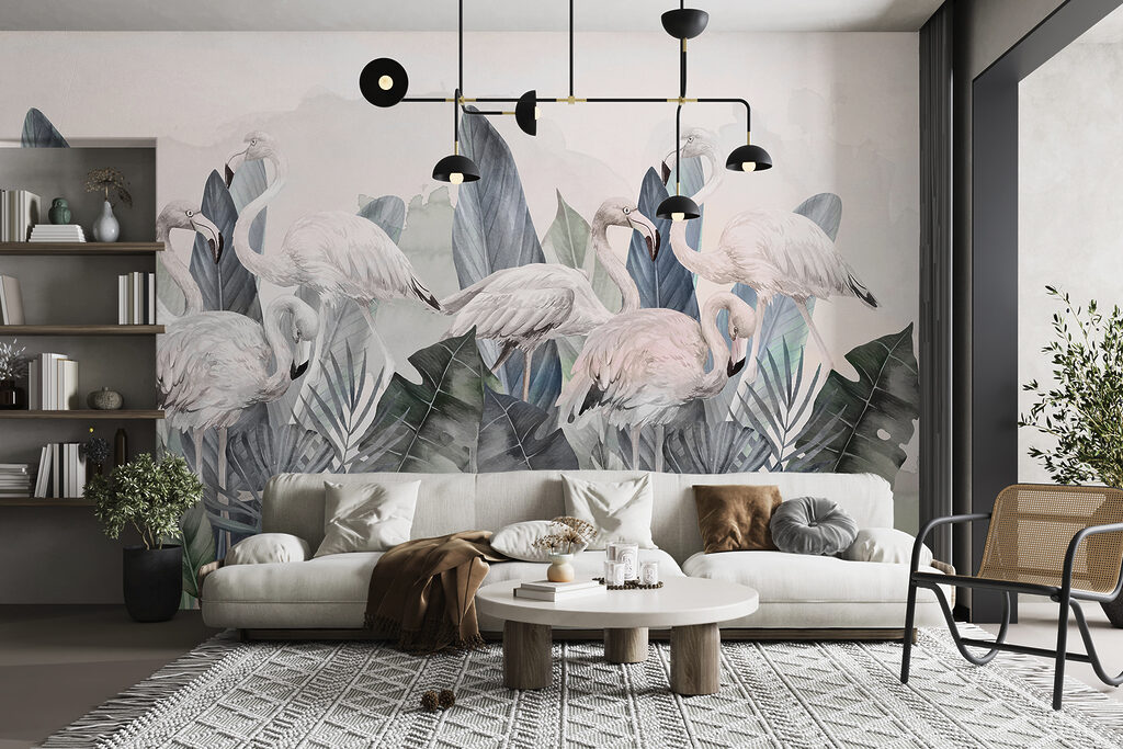 Flamingi pod palmowymi liśćmi — wnętrze 3