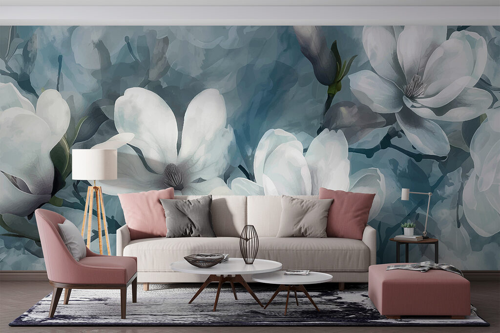 Biała magnolia na błękitach — wnętrze 2