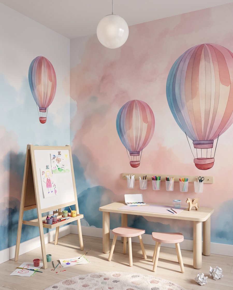 Trzy balony nad chmurami we wnętrzu