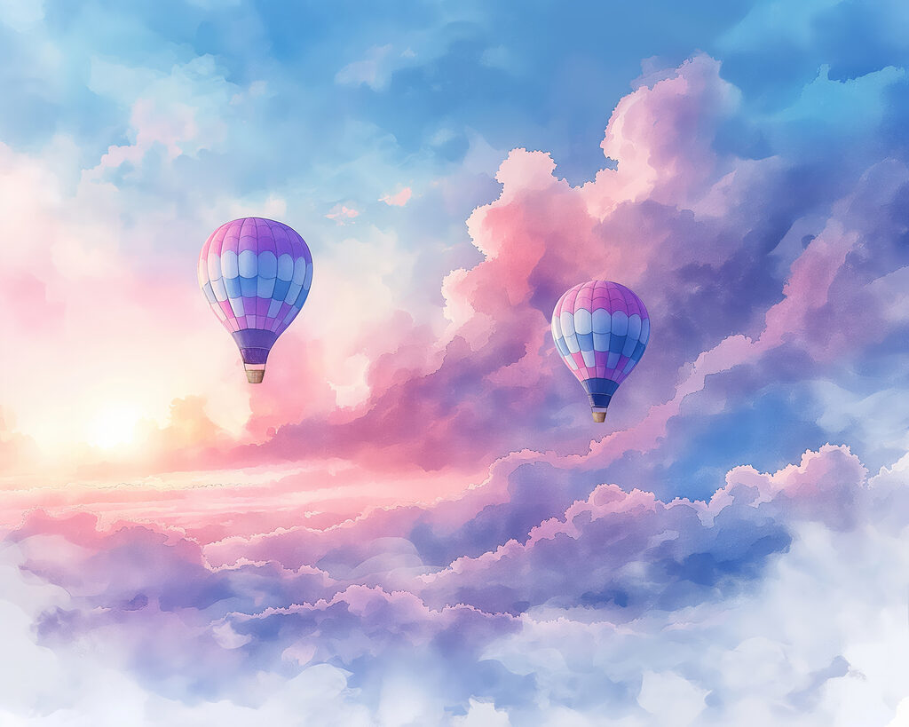 Balony nad różowym zmierzchem — cały wzór