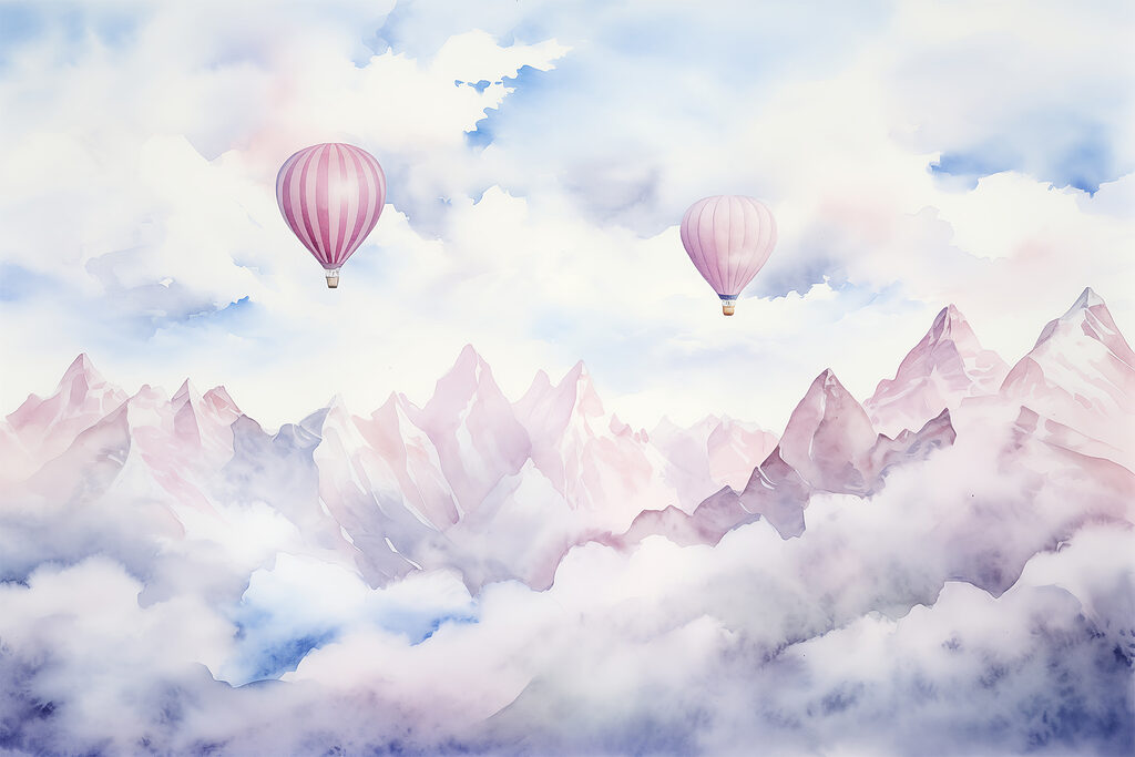 Różowe balony nad górami — cały wzór