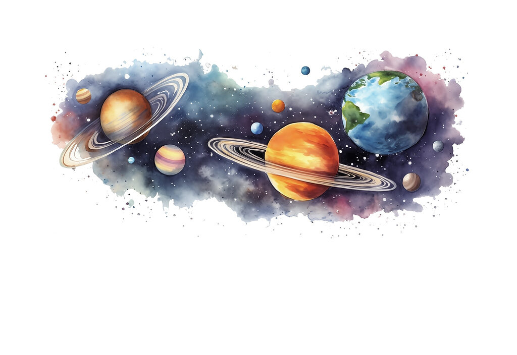Planety na plamie farby — cały wzór