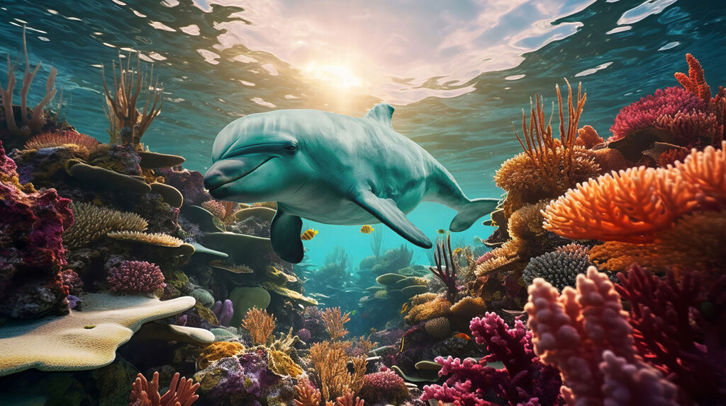 Delfin w ciepłych koralach — cały wzór