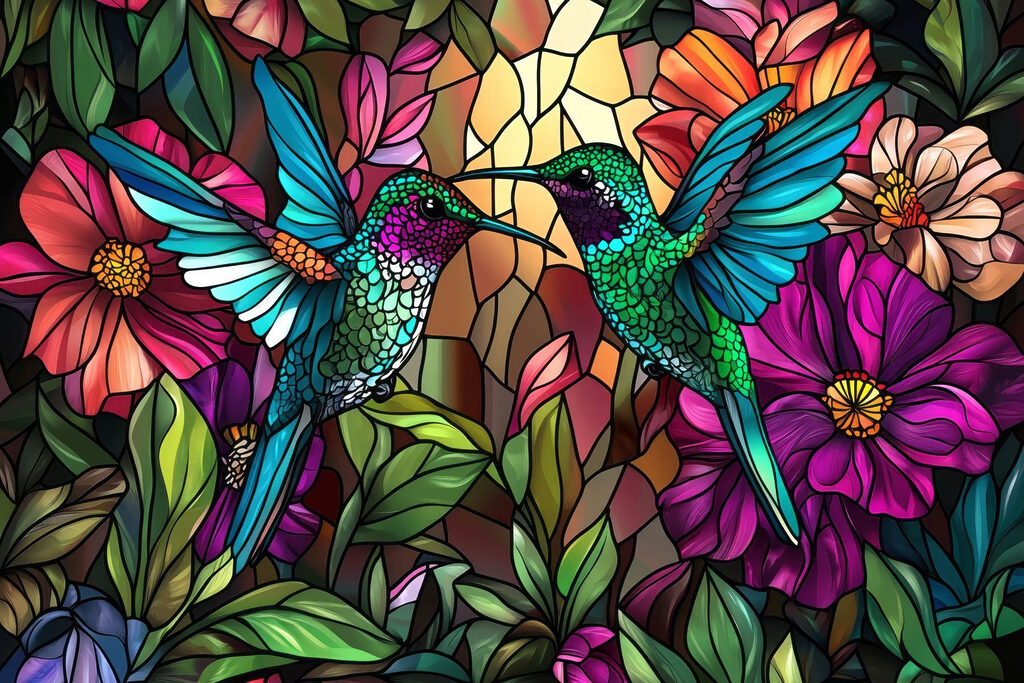 Kolibry wśród kwiatów — cały wzór