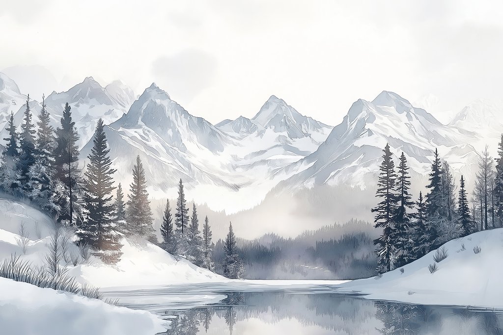 Zimowe jezioro w górach — cały wzór