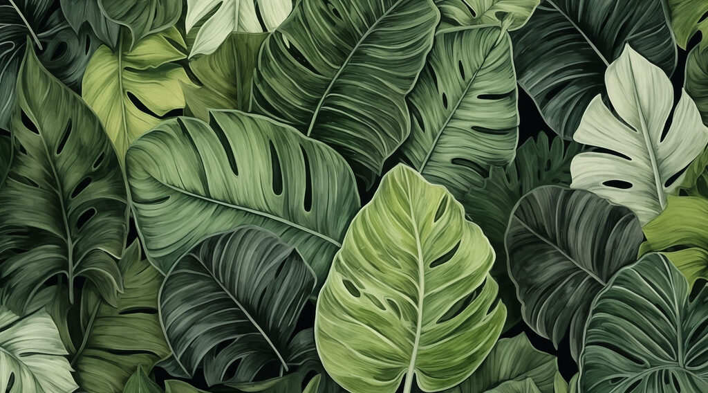 Monstera w liściach — cały wzór