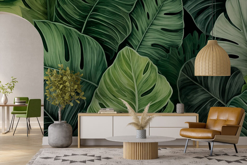 Monstera w liściach — wnętrze 1