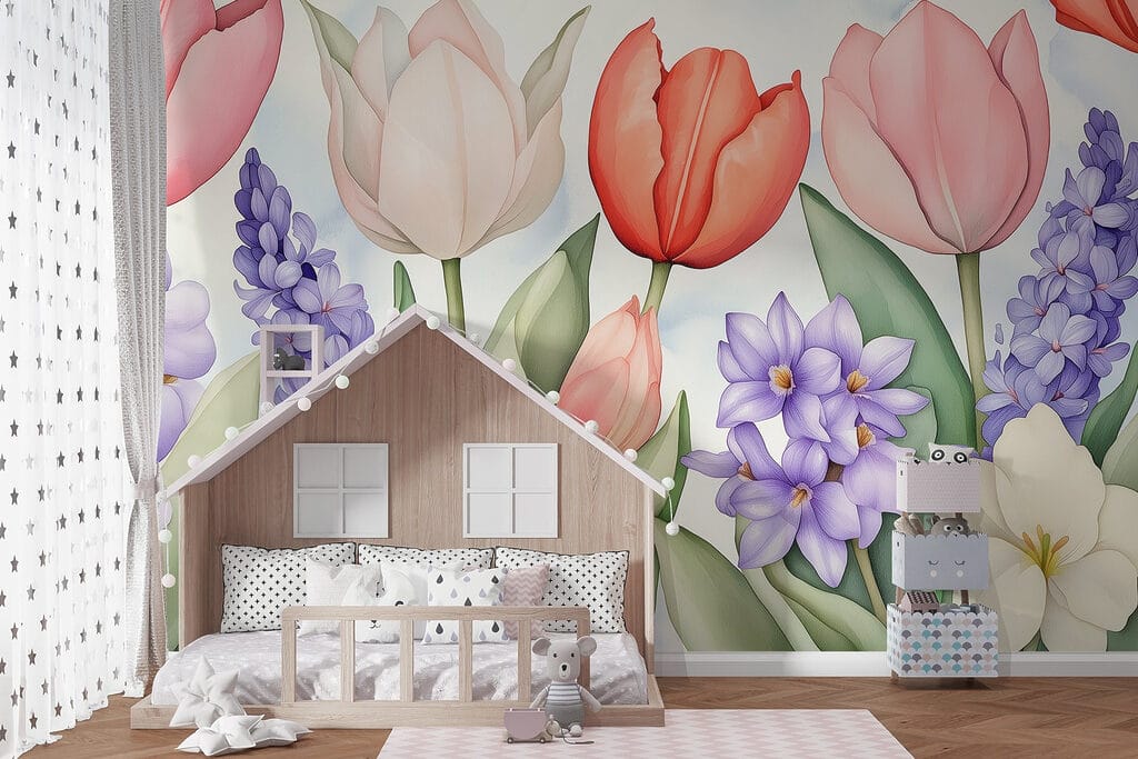 Tulipany wśród fioletowych kwiatów — wnętrze 5
