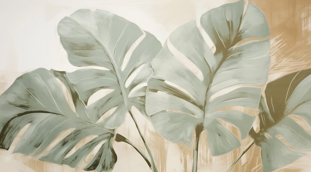 Zielona monstera w farbie — cały wzór