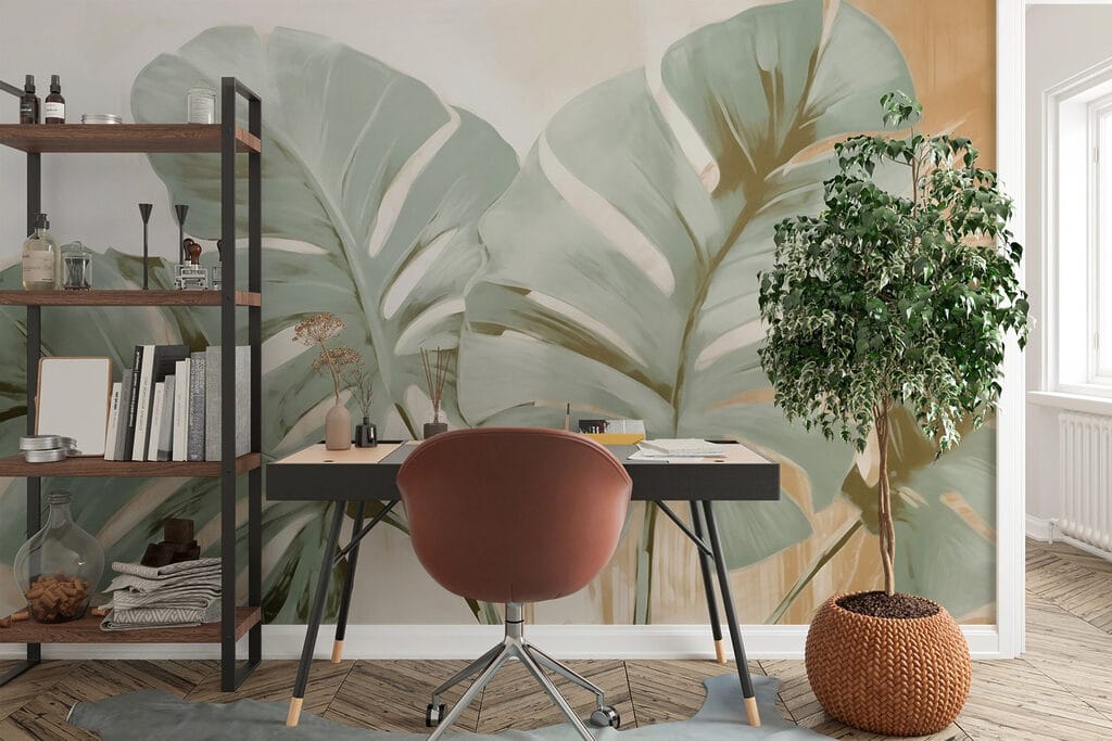 Zielona monstera w farbie — wnętrze 3