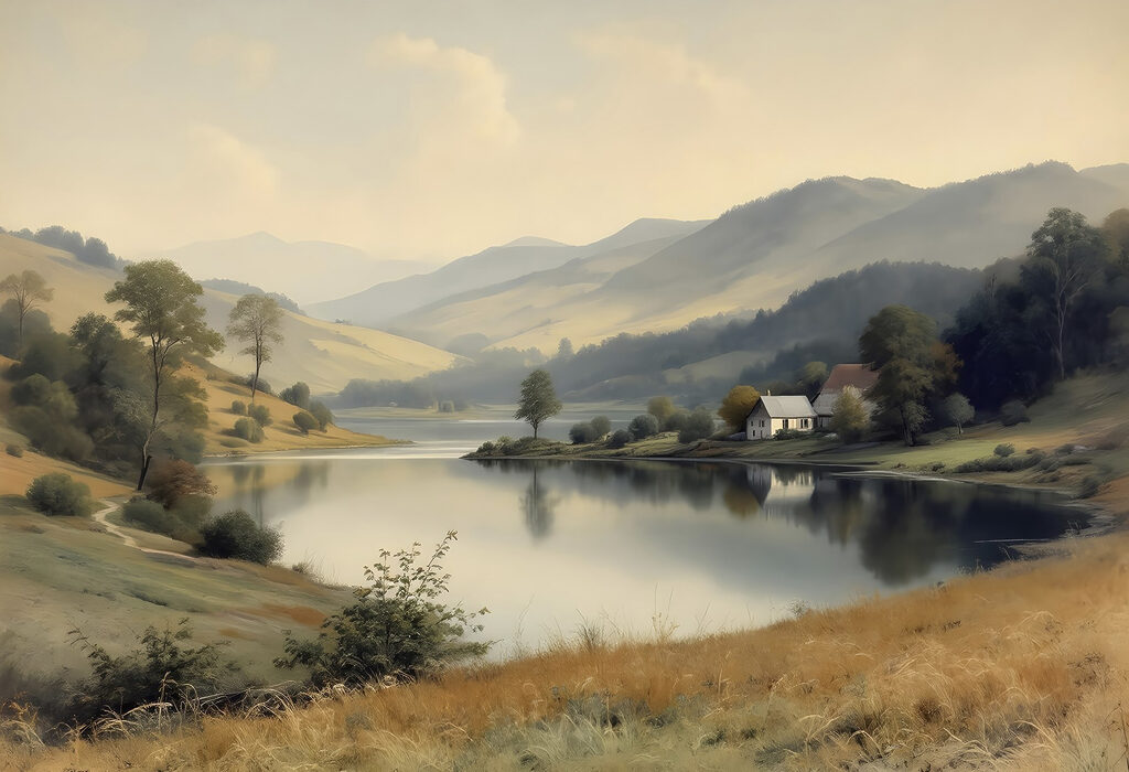 Domek nad górskim jeziorem — cały wzór