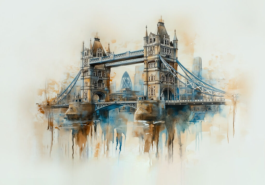 Tower Bridge w akwareli — cały wzór