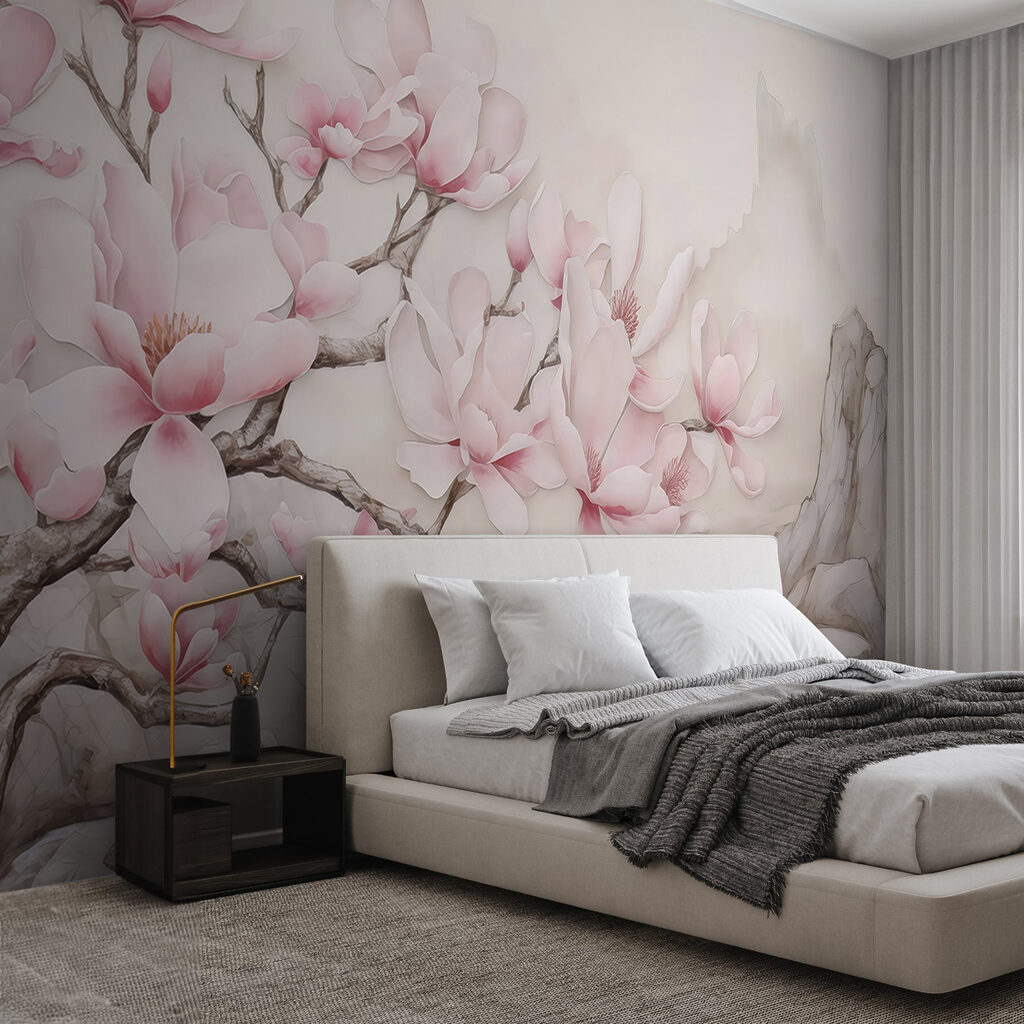 Różowa magnolia nad górami — wnętrze 1
