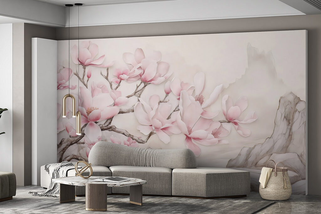 Różowa magnolia nad górami — wnętrze 3