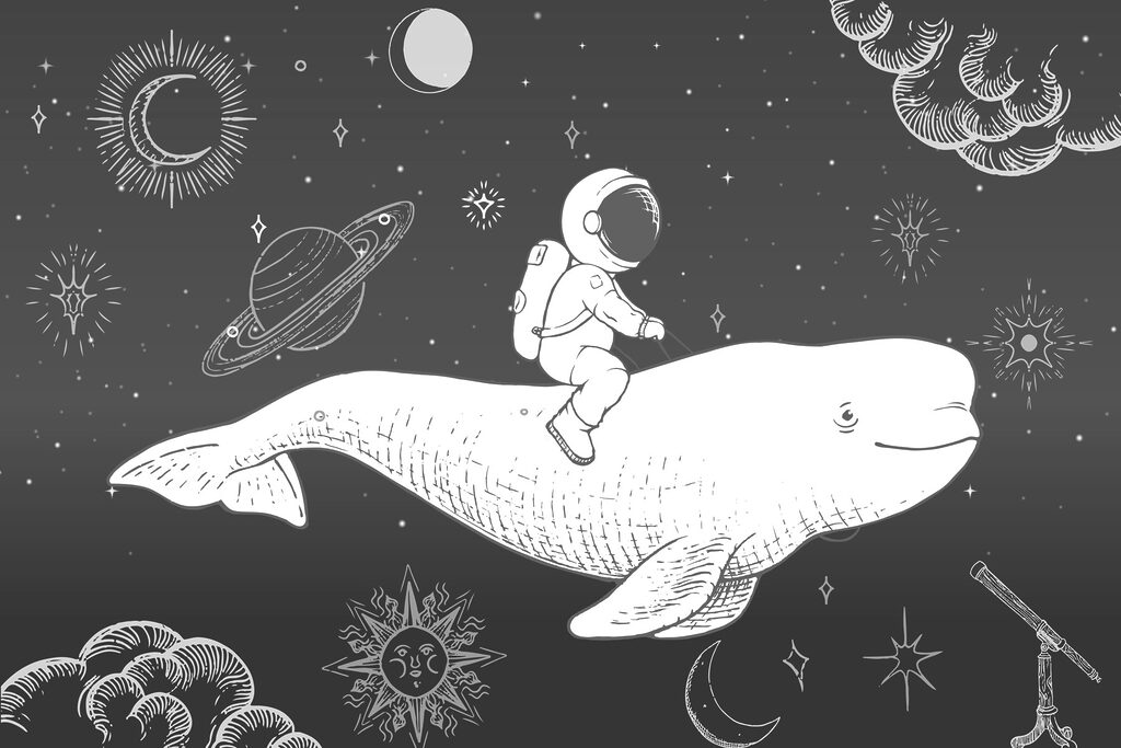 Astronauta na kosmicznym wielorybie — cały wzór