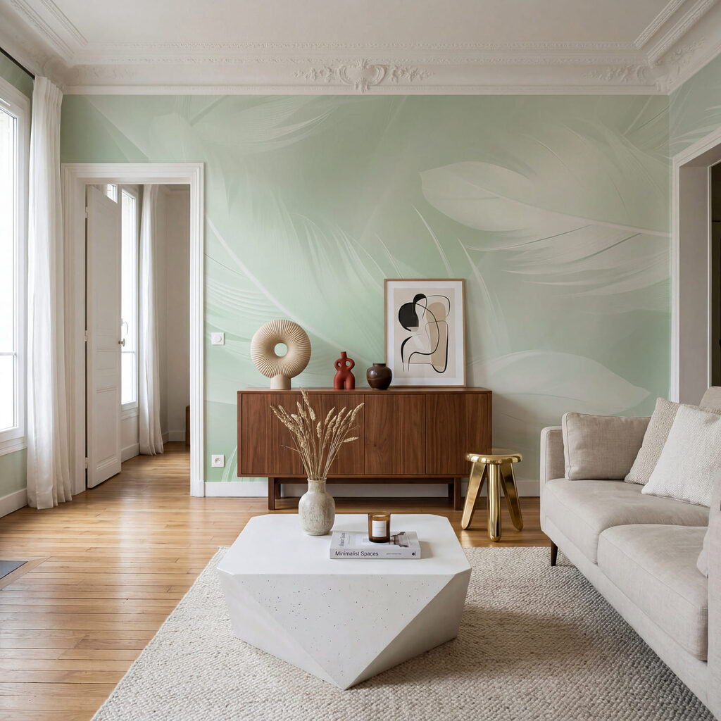Pióra w pastelowych tonach — wnętrze 1