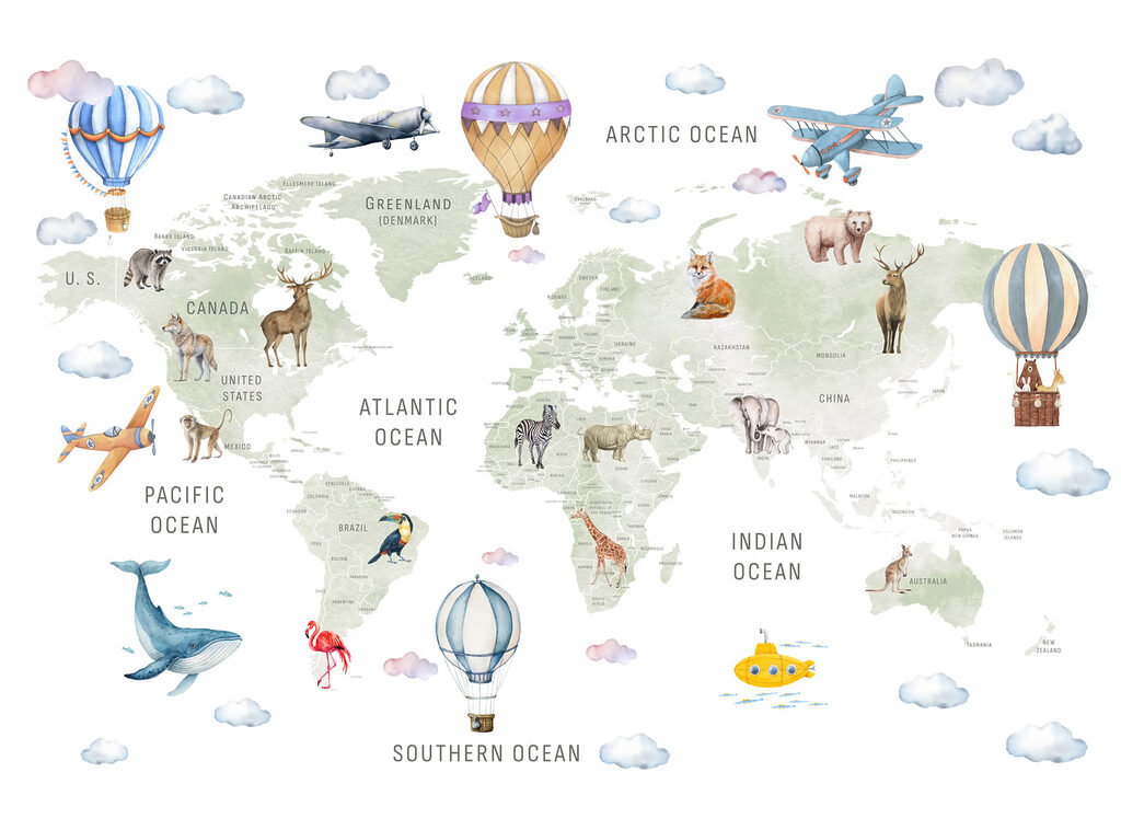 Mapa świata z balonami — cały wzór