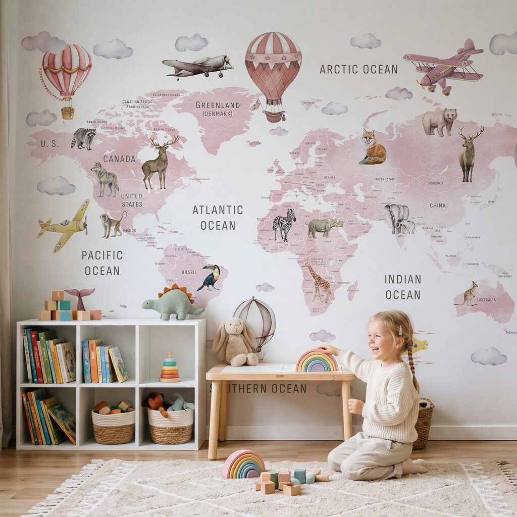 Mapa świata z balonami we wnętrzu