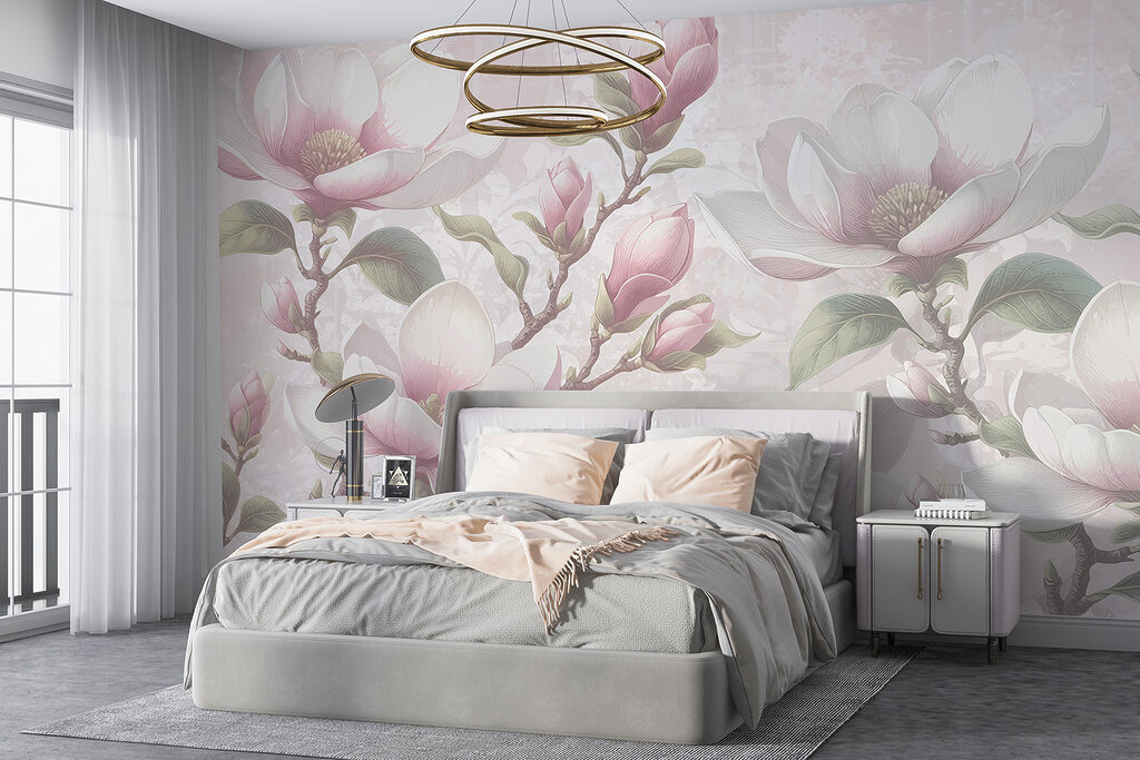 Różowa magnolia na szarości — wnętrze 1