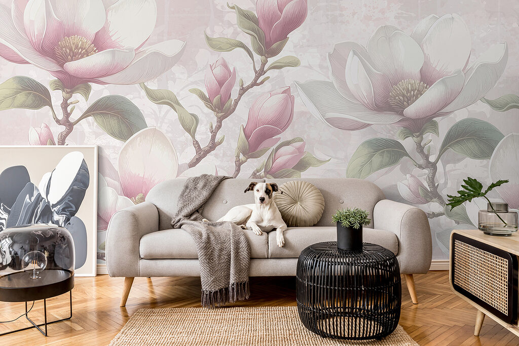 Różowa magnolia na szarości — wnętrze 2