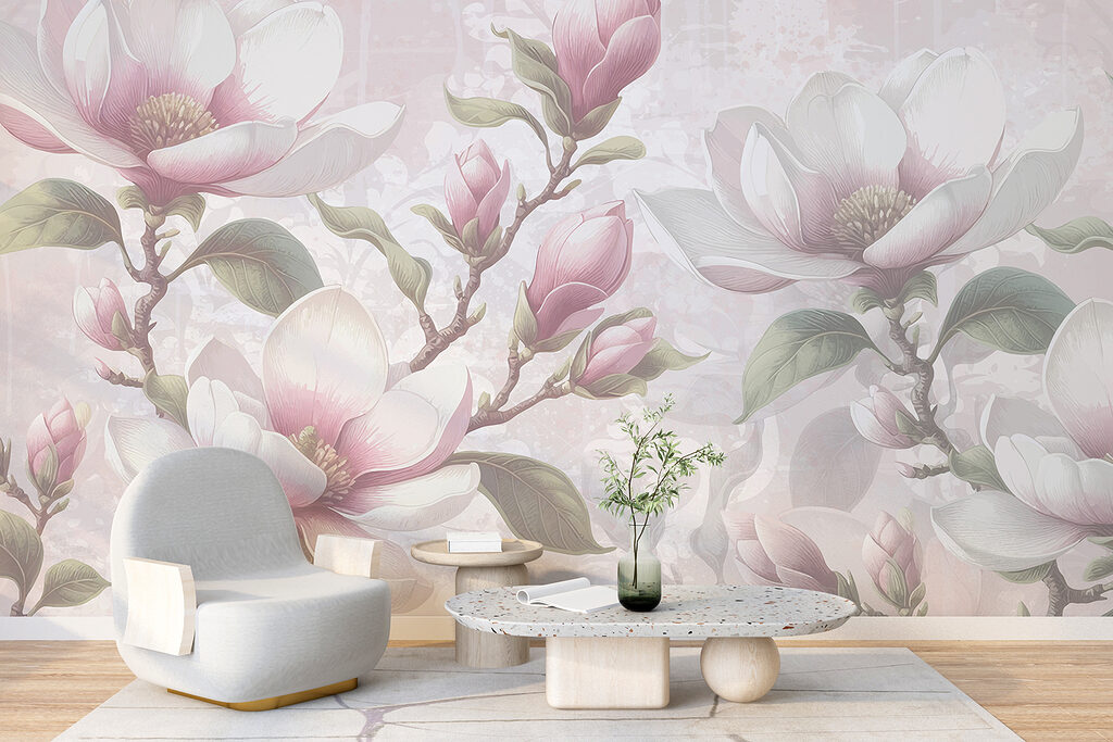 Różowa magnolia na szarości — wnętrze 3