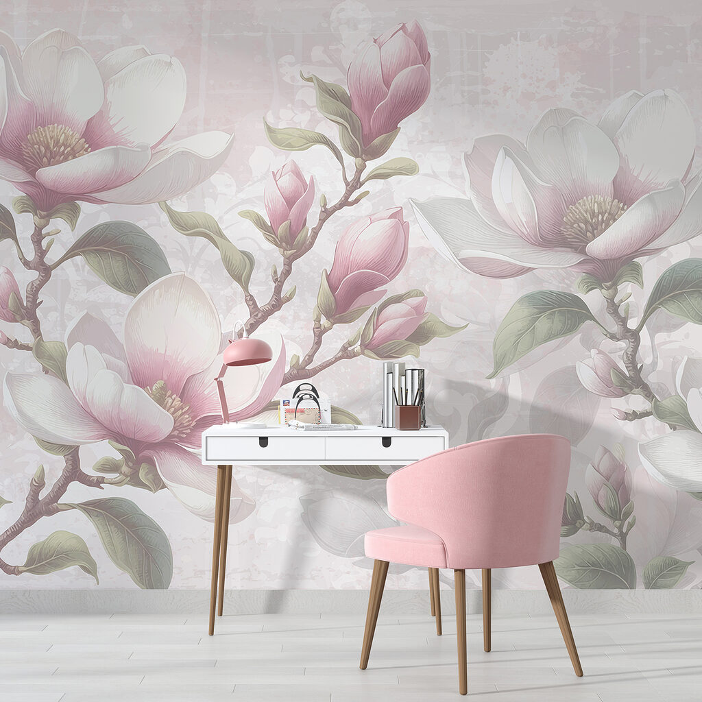 Różowa magnolia na szarości — wnętrze 4