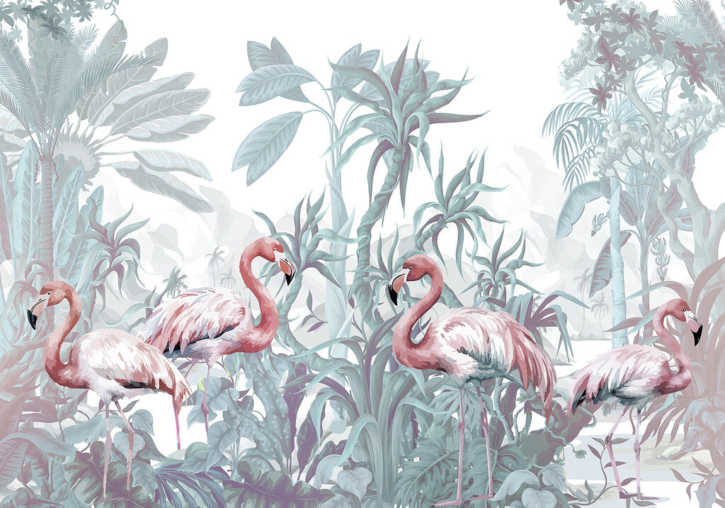 Flamingi wśród roślin — cały wzór