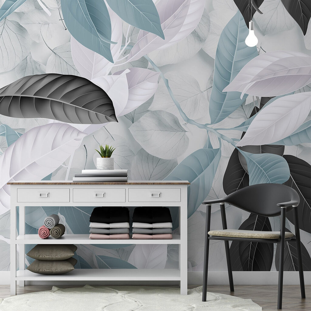 Różowe liście na czerni we wnętrzu