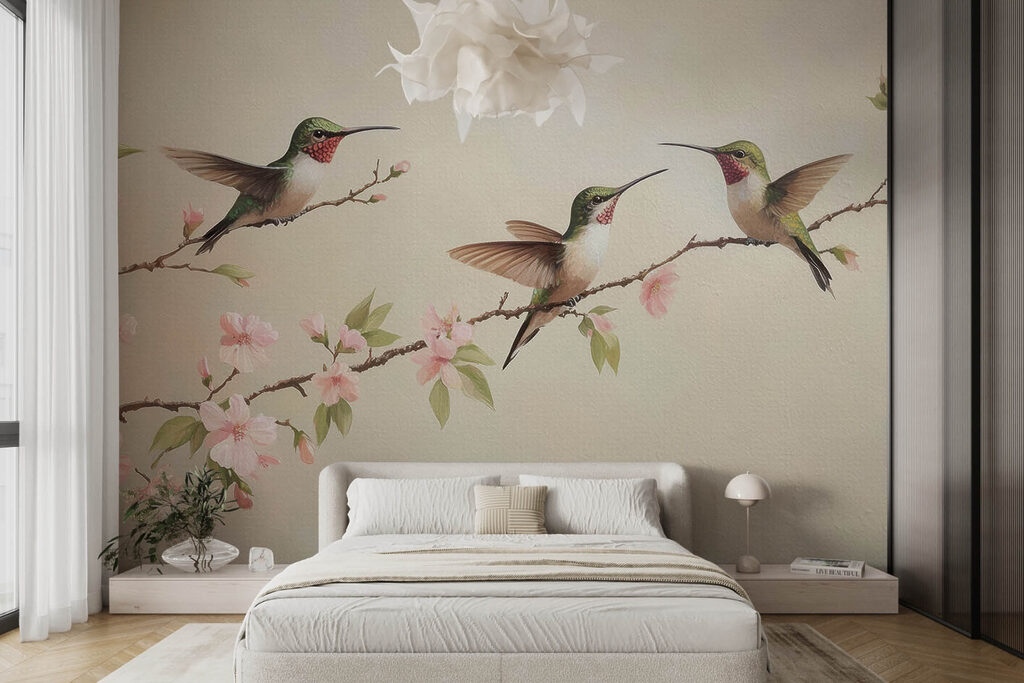 Kolibry nad kwitnącymi gałęziami — wnętrze 1