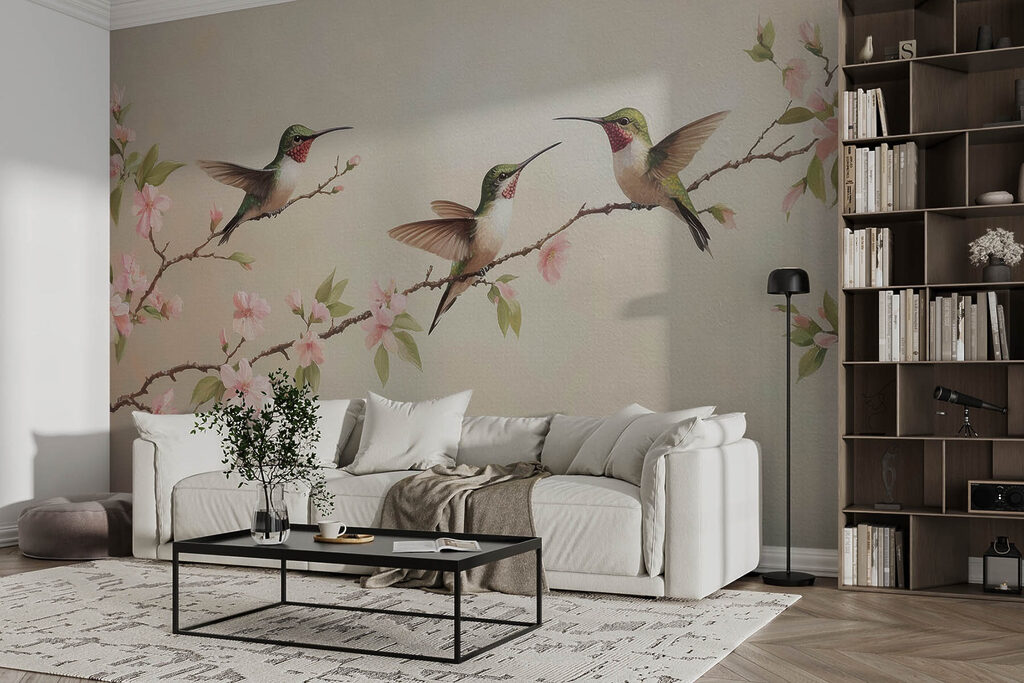 Kolibry nad kwitnącymi gałęziami — wnętrze 2