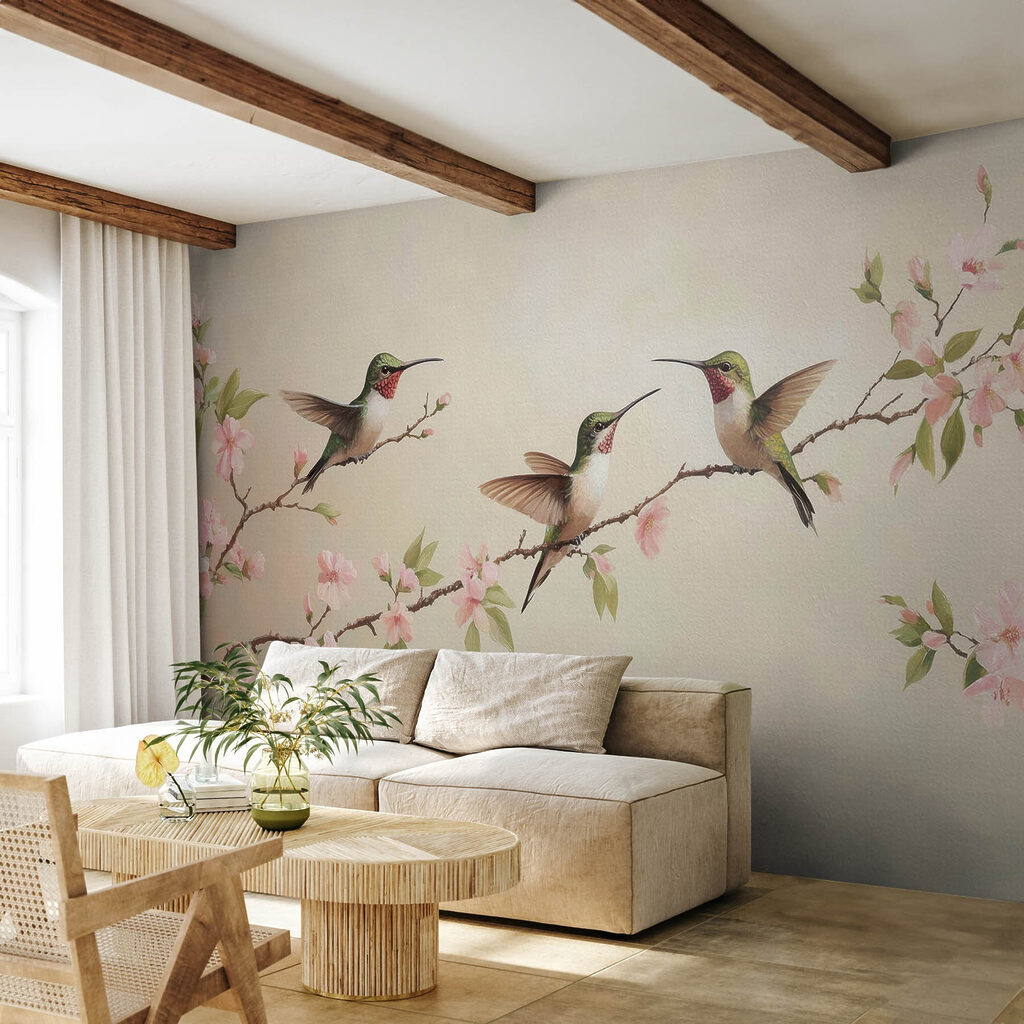 Kolibry nad kwitnącymi gałęziami — wnętrze 3