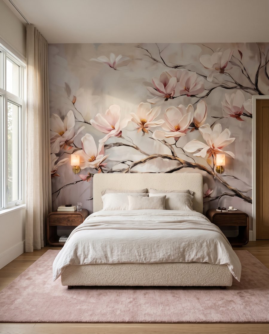 Gałąź magnolii na ścianie — wnętrze 2