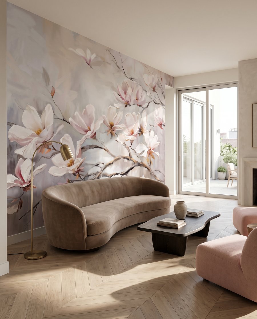 Gałąź magnolii na ścianie — wnętrze 4