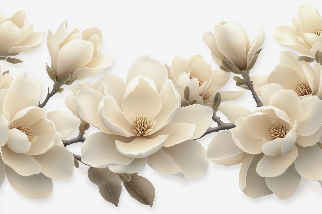 Gęste kremowe magnolie — cały wzór