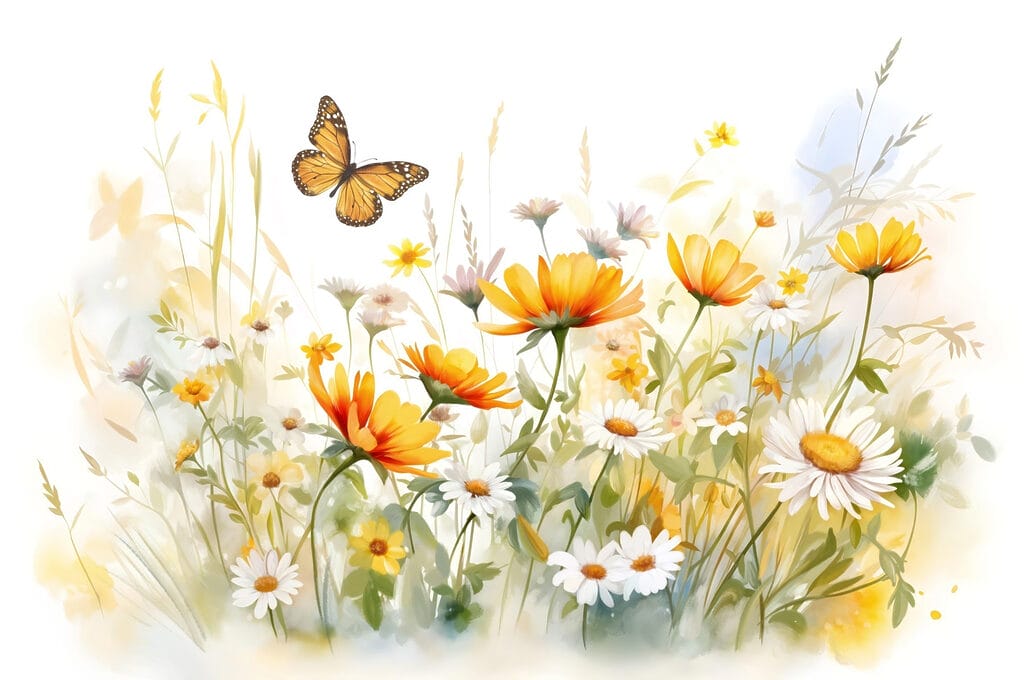Motyl nad polnymi kwiatami — cały wzór