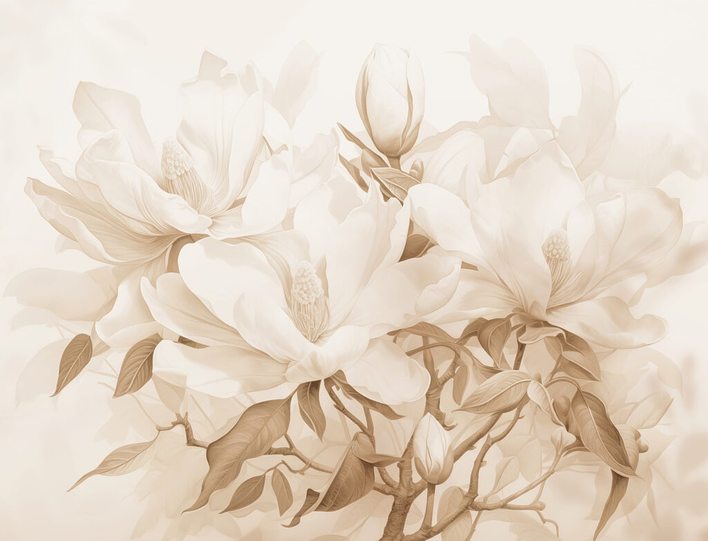 Magnolia w ciepłej sepii — cały wzór