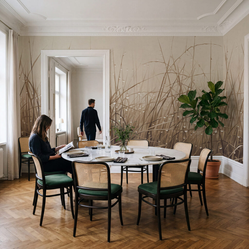 Krople rosy na trawach — wnętrze 1